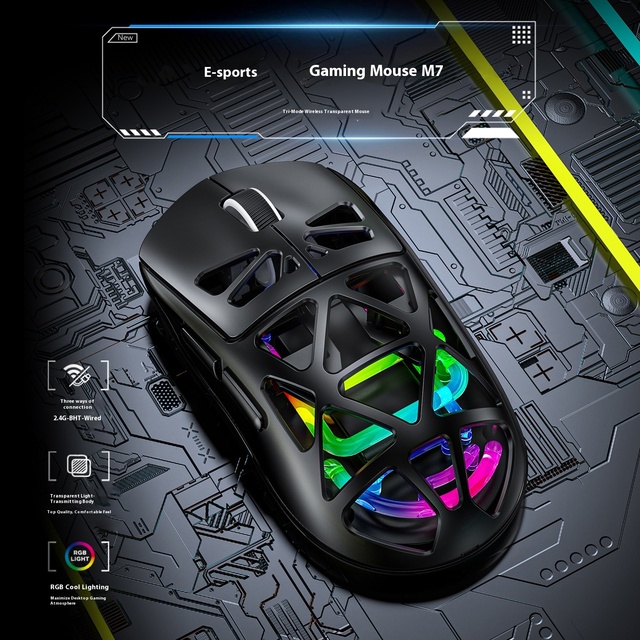 Lightweight RGB Neon Luminous Water-Cooled Optical Gaming Three-Mode for Bluetooth Wireless Mouse Charging USB LED Cross-Border