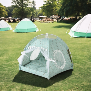 Cama semicerrada de verano para mascotas, tienda de campaña para mascotas con estampado transpirable, suministros plegables para exteriores para gatos y perros pequeños - Product Image 4