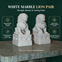 Paire de statues de chiens chinois sculptées à la main en marbre blanc naturel, sculpture de lion gardien pour portail