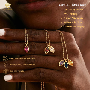 Collar de piedra natal de hoja personalizada, collar de piedra natal de marquesa, aniversario, familia, cumpleaños, abuela, regalo de Navidad para ella - Product Image 1