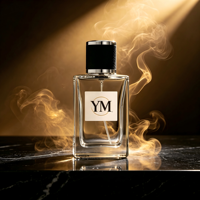 Flacon de parfum de luxe transparent rectangulaire vide 50 ml avec pompe pulvérisatrice en verre, diffuseur à gravure mate et sérigraphie