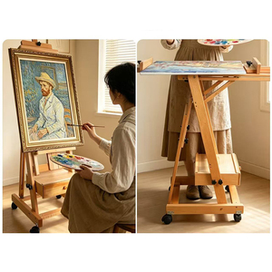 Chevalet en hêtre avec tiroirs <span class=keywords><strong>de</strong></span> rangement et roulettes, chevalet <span class=keywords><strong>de</strong></span> table pliable, trépied portable pour boîte à croquis <span class=keywords><strong>de</strong></span> terrain pour peintres - Product Image 4