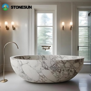 StoneSun Wholesale Calacatta Marble Solid Surface Bathroom <strong>Bathtub</strong> Natural Marble Freestanding <strong>Bathtub</strong> - Product Image 4