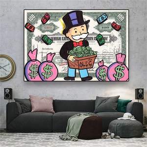 <span class=keywords><strong>Alec</strong></span> Monopoly Rich Man Money Art lienzo pintura póster de dibujos animados e impresión Pop Wall Art imagen para la decoración del hogar de la sala de estar - Product Image 3