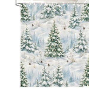 Cortina de Ducha de Poliéster con Diseño de Camino en el Bosque Invernal Azul, Cortina de Baño con Impresión Digital, Impermeable, Impresión Personalizada, Venta al por Mayor, Moderna - Product Image 5