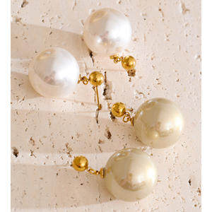 JINYOU 2856 zarif şampanya rengi büyük inci kolye küpe zarif paslanmaz çelik altın kaplama küpe takı hediye için - Product Image 2