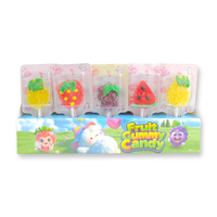 OEM/ODM Customized Gummies Factory Fruit Shape Lollipop Watermelon Pineapple Strawberry Grape Stick Sweet Sugar Gummy Candy