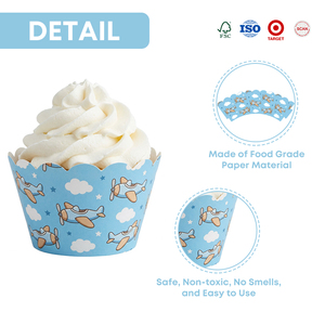 Moules à muffins en papier thème <span class=keywords><strong>avion</strong></span> Xieli, résistants à la graisse, de qualité alimentaire, pour fête d'anniversaire de garçons - Product Image 4