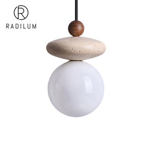Suspension LED moderne pour îlot de cuisine, style Japandi minimaliste, en travertin naturel, bois massif et verre, G9 CE <span class=keywords><strong>Audrey</strong></span> Travertine - Product Image 1