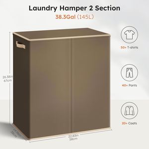 Cesto Plegable Grande para Ropa Sucia con 2 Compartimentos y Asas para Dormitorio o Lavadero - Product Image 3