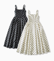 Nouvelle collection de vêtements pour femmes, style français vintage, inspiré de Hepburn, élégant, taille haute, coupe trapèze, à pois, col carré, chic, long, été