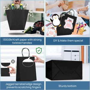 Grand sac en papier noir pliable, imprimé sur mesure, emballage écologique pour épicerie, vente en gros, sacs en kraft avec logo - Product Image 3