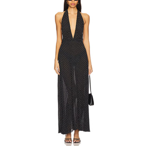 OEM Designer Natural Waist Summer Custom Halter Deep V Neck Backless Polka <strong>Dot</strong> Digital Printing Woven <strong>Maxi</strong> A-<strong>Line</strong> Casual <strong>Dresses</strong> - Product Image 5