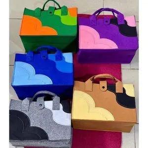 New Fashion Wholesale Felt Storage Bag Eco Friendly Grocery Basket Women Felt Tote Bag Handbags Wool Felt Shopping Bag