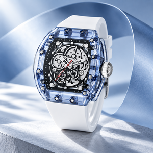 Montre mécanique personnalisée avec cristal saphir, tourbillon creux, bracelet en caoutchouc, résistante à l'eau, style minimaliste de luxe, unisexe - Product Image 6
