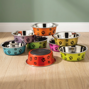 Tazones Ecológicos de Acero Inoxidable para Mascotas, Tazón para Perros y Gatos con Relieve, Colores Surtidos, Serie Crystal Fusion, 16/21/25 cm, Impermeables - Product Image 1