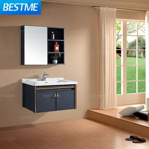 Factory Directly Sell Modern Furniture Mirror Black Vanity Pvc Bathroom Cabinet Washing Basin