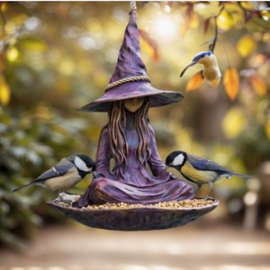 Mangeoire à oiseaux en résine en forme de sorcière, 15x15x19cm, ornement suspendu durable pour l'extérieur, décoration d'Halloween - Product Image 4