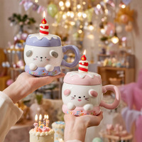 Tasse en céramique chat mignon de haute valeur pour les filles avec couvercle cuillère motif Halloween 401-500ml capacité micro-ondes cadeau d'anniversaire