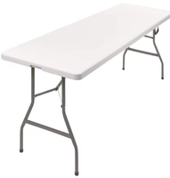 Table pliante en plastique blanc HDPE 8 pieds 240 cm pour fête, jardin, pique-nique, extérieur, 10 places