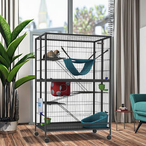 Cage tubulaire de luxe pour petit animal avec roulettes de relocalisation et clapier à lapins à plusieurs niveaux - Product Image 3