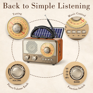 Radio Portátil AM <span class=keywords><strong>FM</strong></span> SW con Altavoz Inalámbrico, el Mejor Sonido, Recargable Solar/Batería USB/USB/TF/Unidad USB/AUX, Radios Retro Vintage - Product Image 6