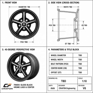 Jantes forgées CF 15-20 pouces 5x114.3 5x120 Noir brillant 5 branches, compatibles avec Ford Mustang Camaro Chevelle <span class=keywords><strong>Bel</strong></span> <span class=keywords><strong>Air</strong></span> - Product Image 3