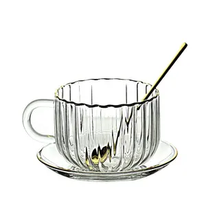 Transparante Hoge Borosilicaatglas Koffie Thee Mok Grote Capaciteit Gouden Rand Ontbijt Melk Drinkglas Beker