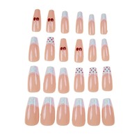 24 faux ongles à presser forme cercueil, nude, French manucure, motif dentelle, cerise, pois, avec lime à ongles, vente en gros, dropshipping
