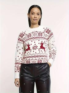 <span class=keywords><strong>Pull</strong></span> en polyester décontracté tissé pour femmes automne traitement anti-rétrécissement pour Style européen américain polyvalent thème <span class=keywords><strong>de</strong></span> noël long - Product Image 5