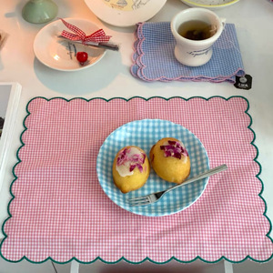 Set de table à carreaux frais et mignons de style japonais et coréen, bordure en dentelle brodée, pur coton, couvre-table de cuisine, table de maison - Product Image 1