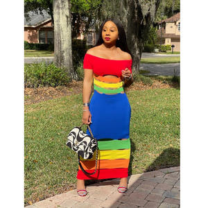 2021 महिला सेक्सी बॉडीकॉन फ्रॉक डिजाइन इंद्रधनुष प्लस आकार क्लब नाइट पहने महिला पोशाक के साथ आकस्मिक कपड़े पहने - Product Image 4