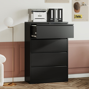 Armoire de classement en acier noir avec 4 tiroirs verticaux et verrouillables, design moderne, idéale <span class=keywords><strong>pour</strong></span> le bureau - Product Image 1