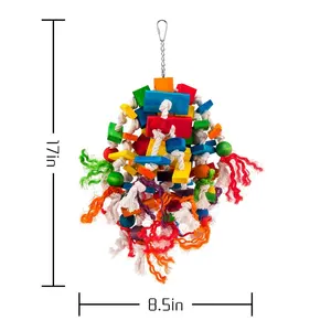 Brinquedo de papagaio grande, blocos de madeira multicoloridos, brinquedos de lágrima para pássaros, sugerido para africano cinza, cockatoos, brinquedos de pássaros para cockatoos