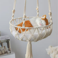 Cage pour animaux de compagnie en macramé bohème - Corde de coton faite à la main, couleur unie, lit suspendu moderne et tendance pour chats et petits chiens, amovible, lavable, carton