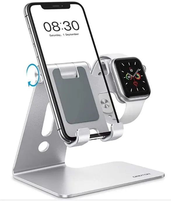 Online Top Seller High Quality Charging Stand 2 in 1 Adjustable Aluminum Phone Stand Holder Dock For Watch Phone