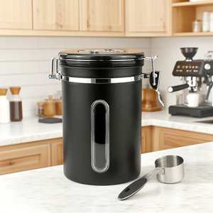 Récipient de stockage de <span class=keywords><strong>café</strong></span> sous vide avec fenêtre transparente, suivi de date, valve d'échappement unidirectionnelle et cuillère doseuse pour grains - Product Image 1