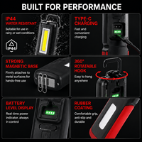 Lampe de travail LED rechargeable par USB, magnétique, portable, avec lampe torche pour la réparation automobile, le garage, l'atelier
