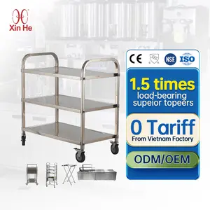Multipurpose Stainless 201 Hotel Three Layer Reinforced Food Room Beverage Meal Service Cart