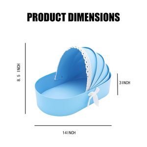 Boîte en carton en forme de berceau pour bébé, bleue, 14,3x8,5x3,2 pouces, pelliculage mat, biodégradable, fermeture magnétique, pour baby shower - Product Image 2