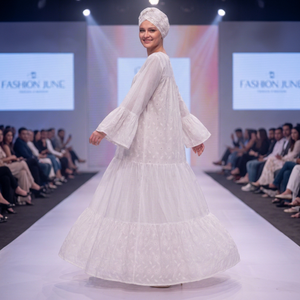 Vestido Dashiki Africano para Mujer, Blanco, de Algodón con Encaje, Bordado Chikankari de Lujo, Manga Larga, Estilo Kaftan Casual, Maxi, Modesto - Product Image 1