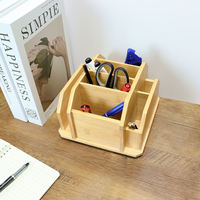 360 °   Organisateur de bureau rotatif en bambou multi-compartiments, support de bureau pivotant pour télécommandes, fournitures de bureau et rangement de salon