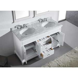 Meuble-lavabo autoportant en bois massif de style ferme moderne avec vasque en céramique, surface résistante à l'eau et facile à nettoyer, miroir inclus - Product Image 2