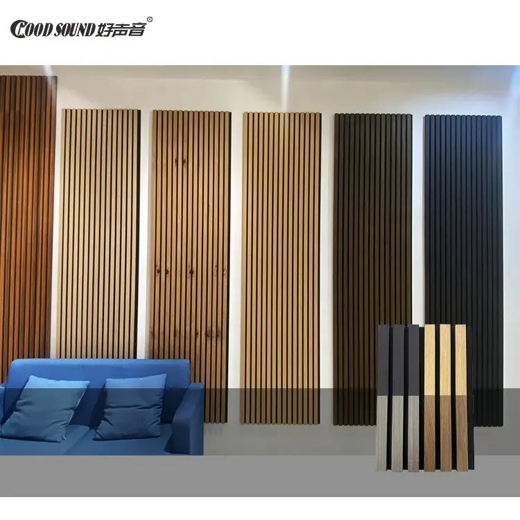 Goodsound Décoration murale acoustique en bois et polyester Panneau acoustique à lamelles pour salle de réception