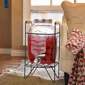 Distributeur d'<span class=keywords><strong>eau</strong></span> en verre de qualité alimentaire 4L 5L 8L Robinet d'<span class=keywords><strong>eau</strong></span> pour boissons Base en bois et métal avec couvercle - Product Image 3