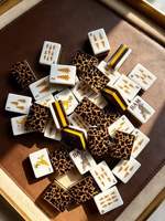 Ubin Mahjong Akrilik Motif Macan Tutul Empat Lapis Mewah, Portabel, Ramah Lingkungan, Tahan Lama, Cocok untuk Berkemah, Liburan, dan Hadiah