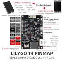 Carte de développement IoT LILYGO T4 V1.3 ESP32 avec écran LCD ILI9341 de 2,2/2,4 pouces, carte TF et prise en charge de la batterie Li-Po