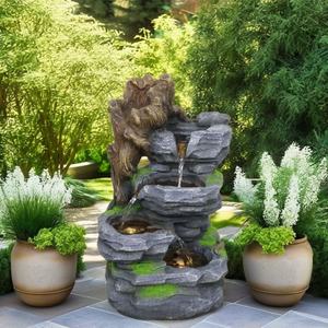 <span class=keywords><strong>Fontaine</strong></span> en cascade de roches empilées en résine WoodStone avec lumière LED, élément d'eau <span class=keywords><strong>zen</strong></span> moderne pour la décoration intérieure et la relaxation au bureau - Product Image 2