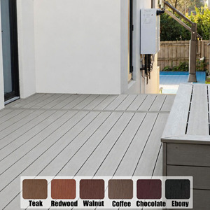 Plancher extérieur en <span class=keywords><strong>teck</strong></span> foncé <span class=keywords><strong>massif</strong></span> gaufré Terrasse en <span class=keywords><strong>bois</strong></span> composite Interlocking Co Extrusion WPC Planche <span class=keywords><strong>de</strong></span> terrasse pour parc - Product Image 2