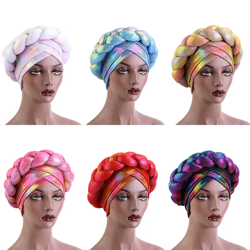 Haber afrika büyük örgü kafa Wrap Headwrap kaput başörtüsü şapka büküm bayanlar için lazer renkli sünger Toque türban